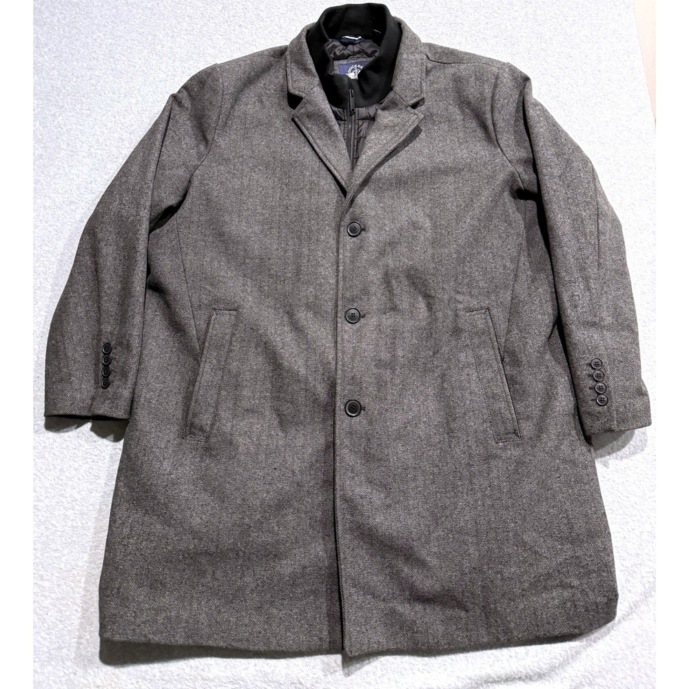Dockers Mens 3XL Gray Herringbone Wool Blend Overcoat Quilted Bib Car Coat